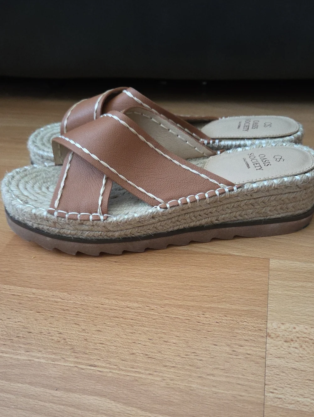 Oasis Society Brown Cross-Strap Espadrille Slide Sandals Size 9 Summer Vacay